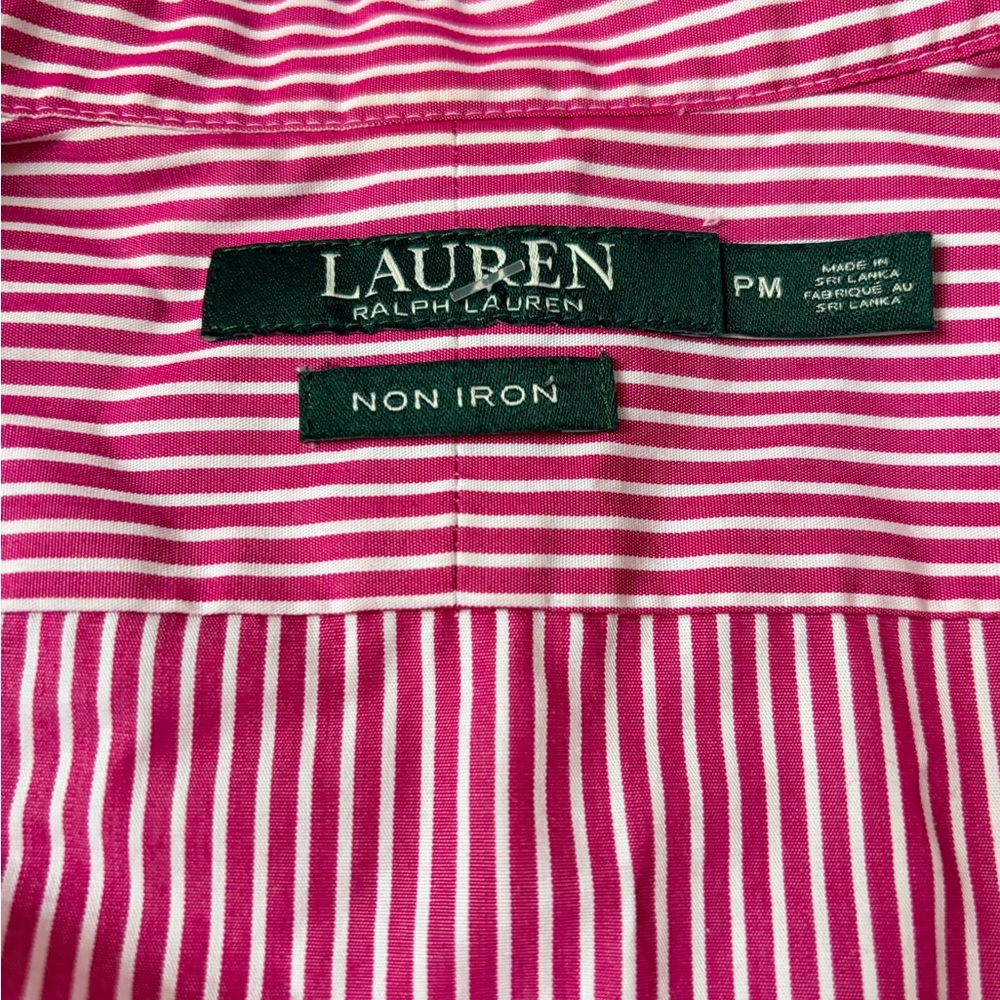 Lauren Ralph Lauren Women's Pink and White Striped Button Down Shirt - Picture 3 of 4